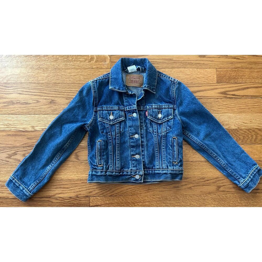 Levis Jacket Kids S Blue Denim Dark Wash Flap Pockets Trucker Country Y2K Unisex
